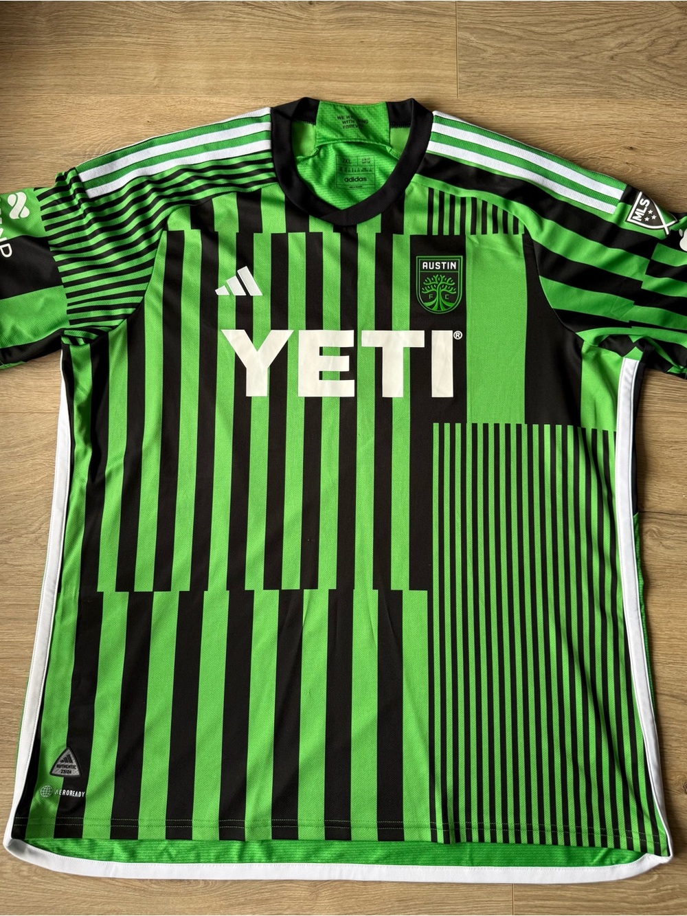 Adidas- Austin FC Men's Green and Black Striped Soccer Jersey- NWOT